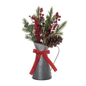 Transpac Artificial 19 in. Multicolored Christmas Twig Berry Eucalyptus Pitcher Arrangement