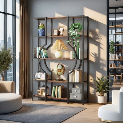 Kumasinova Modern 5-Tier Book Shelf with Open Storage Shelves,Wall Corner Freestanding Bookcase for Living Room,Bedroom,Office,Brown