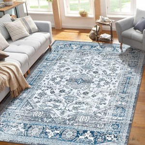 Vintage Floral Print Throw Washable Area Rug Non Slip Oriental Distressed Accent Rugs Soft Low Pile Traditional Medallion Floor Carpet - 1 of 4