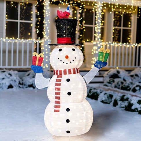 25 Inch Pre-Lit Light Up Snowman, Collapsible Outdoor Snowman Christmas  Yard Decorations