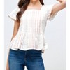 Women's Square Neck Multi Color Stripe Ruffle Hem Top - EN CREME - 3 of 4