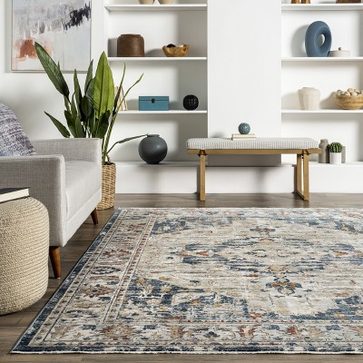 Reversible 6' Square Gray Synthetic Easy-Care Area Rug