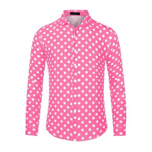 Lars Amadeus Men's Button Down Long Sleeves Casual Polka Dots Print Shirts - 1 of 4