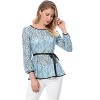 INSPIRE CHIC Women's Semi-Sheer Elegant Tie Waist Long Sleeve Floral Lace Peplum Blouses - 3 of 4