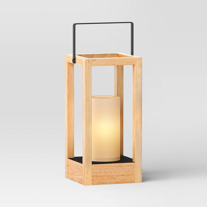Pillar Metal/Wood Small Lantern Candle Holder Natural Wood - Threshold™, 4 of 7