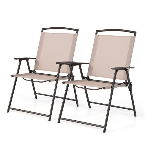 Tangkula 2 Piece Patio Folding Chairs Outdoor Dining Chairs w Breathable Fabric Heavy Duty Steel Rustproof Steel Frame