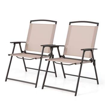 Tangkula 2/4 Piece Patio Folding Chairs Outdoor Dining Chairs w/ Breathable Fabric Heavy Duty Steel & Rustproof Steel Frame