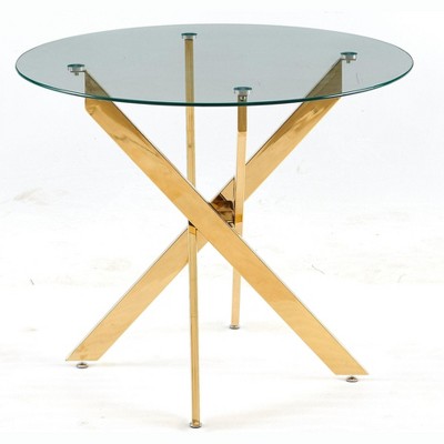 NicBex 35.43 Inch Round Dining Table with Tempered Glass Tabletop and Cross Metal Base for Living Dining Room,Conference Room
