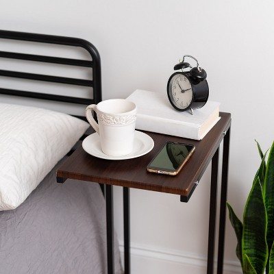 Classic C-Shaped Wood and Metal Multi-Functional Side Table, Brown