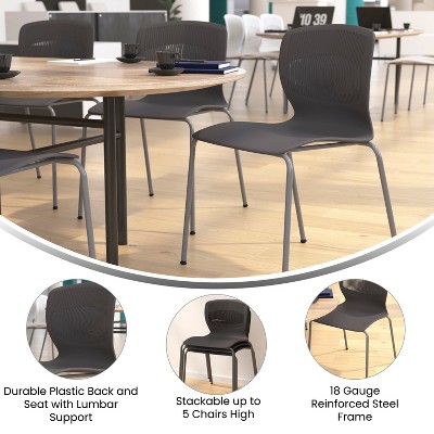 Gray Armless Metal Stacking Reception Chairs with Lumbar Support