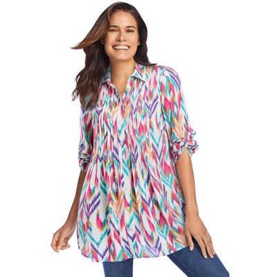 Azure Plus Size Rayon Pintucked Tunic Blouse, 5XL