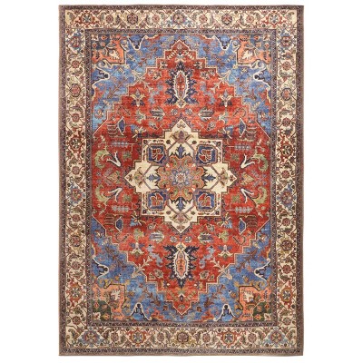 Percy Transitional Medallion Blue/Red/Ivory Area Rug