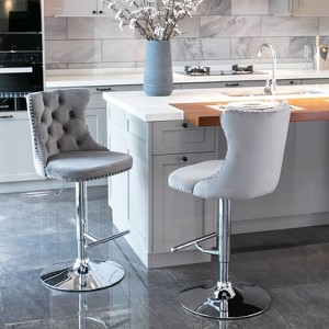 CAVINAS Swivel Barstools Set of 2, Height from 25-33" Velvet Bar Stool with Silver Metal Leg, Counter Stool Chair for Kitchen, Dining Room - 1 of 4
