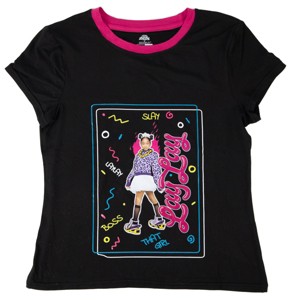 Girls' That Girl Lay Lay Boss Short Sleeve Shirt - Black - 1 of 1