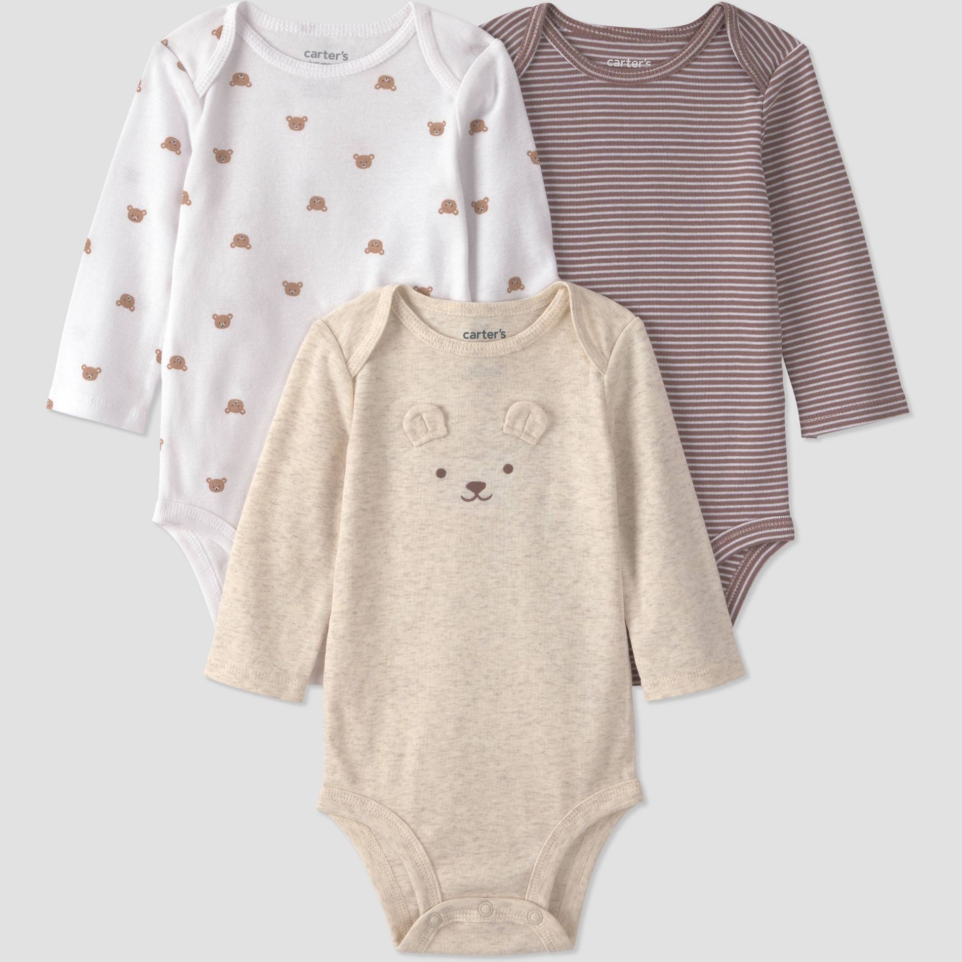 Carter's Just One You® Baby Boys' 3pk bear Long Sleeve Bodysuits - Brown/Oatmeal 3M