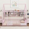 Twin Size Metal Bed Frame with House Design, Fence Detailing, and Storage Shelves - 2 of 4