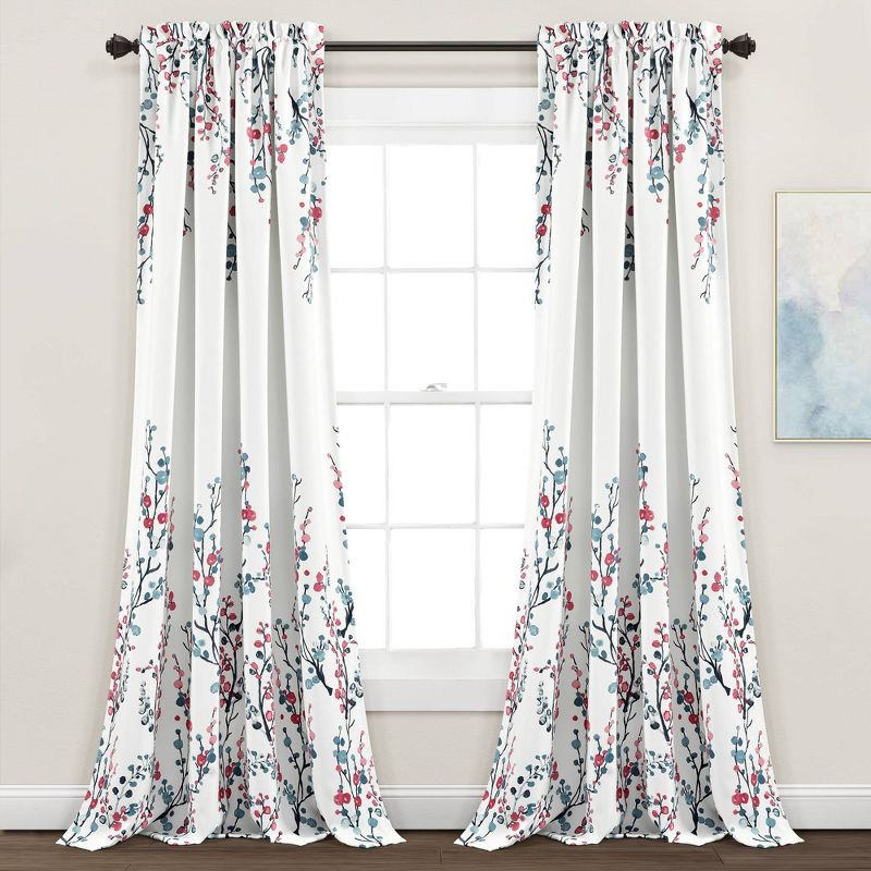Set of 2 Mirabelle Watercolor Floral Light Filtering Window Curtain Panels - Lush Décor, 1 of 10