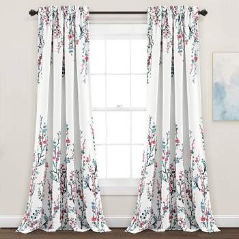 Set of 2 Mirabelle Watercolor Floral Light Filtering Window Curtain Panels - Lush Décor