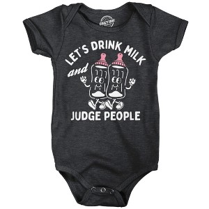 Lets Drink Milk And Judge People Baby Bodysuit Funny Sarcastic Graphic Novelty Jumper For Infants - Crazy Dog Baby Bodysuit For Foodies - 1 of 4