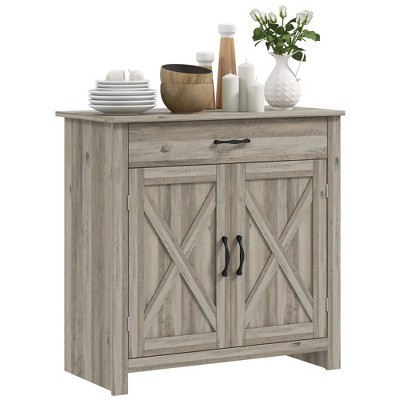 HOMCOM 32" Farmhouse Barn Door Style Sideboard, Buffet Storage Cabinet Coffee Bar for Living Room or Entryway