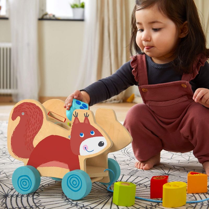 HABA Pulling Squirrel Wooden Shape Sorter and Pull Toy, 3 of 11