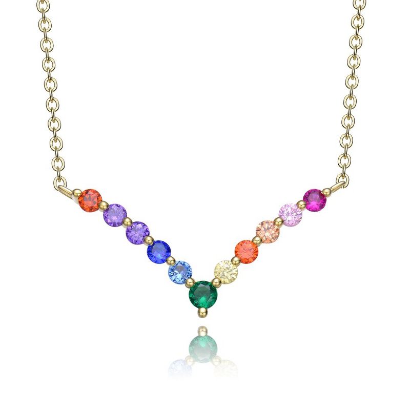 Sophisticated Sterling Silver Rainbow Cubic Zirconia V" Pendant Necklace: A Stylish and Vibrant Accessory. Elevate Your Look with Sparkle and Elegance, 1 of 4