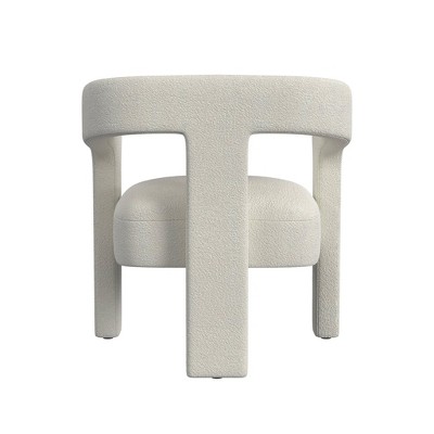 White Boucle Upholstered Barrel Accent Chair with Cut-Out Back