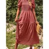 Womens Summer Puff Short Sleeve Maxi Dress Square Neck Smocked Tiered Ruffle A Line Long Flowy Beach Dresses - 4 of 4