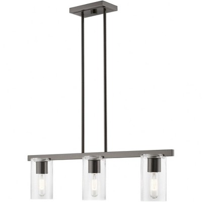 Clarion 30'' Black Chrome Linear Chandelier with Clear Glass Shades