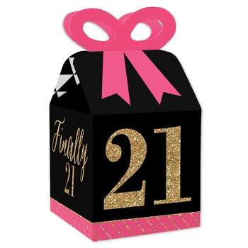 Big Dot of Happiness Finally 21 Girl - Square Favor Gift Boxes - 21st Birthday Party Bow Boxes - Set of 12