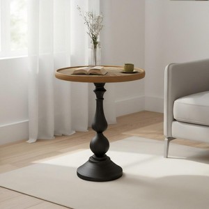 FurnitureR Round Accent Side Table with MDF Top and Sturdy Metal Pedestal Base, Vintage Small Round Table for Living Room, Bedroom & Entryway Decor - 1 of 4