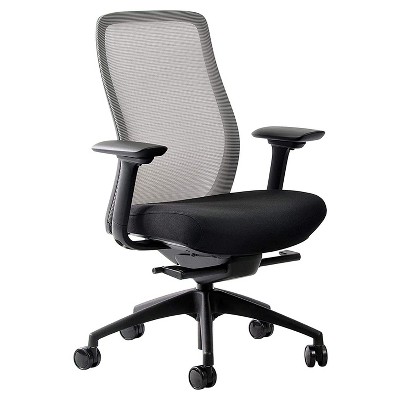 Eurotech Vera Ergonomic Executive Office Desk Chair w/ Piano Gray Mesh Back & Black Fabric Seat Cushion, Adjustable Height, Depth, Recline, & Arms