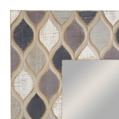 Beige Farmhouse Wood Wall Mirror with Diamond Pattern 28" x 40"