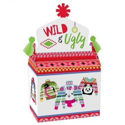 Big Dot of Happiness Wild and Ugly Sweater Party - Treat Box Party Favors - Holiday and Christmas Animals Party Goodie Gable Boxes - Set of 12