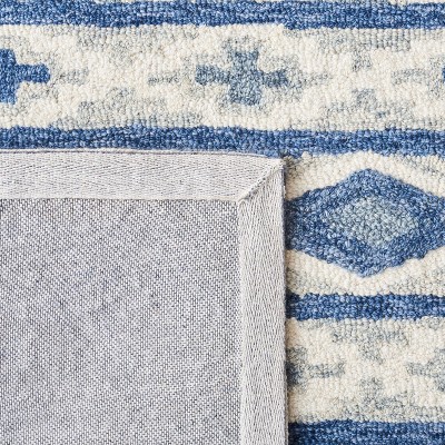 Hand-Tufted Blue and Grey Wool Geometric Runner Rug