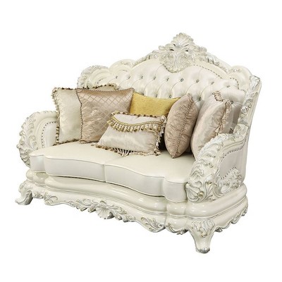 Adara 70" White Faux Leather Camelback Sofa with Nailhead Trim