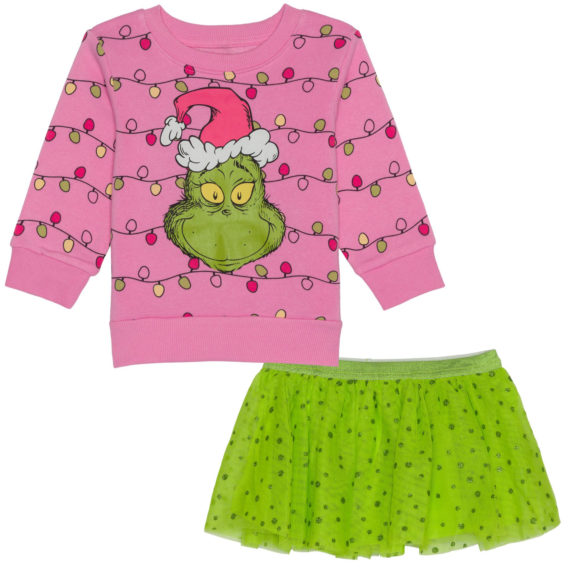 Boys' - Dr. Seuss - The Grinch Christmas Lights Graphic Long Sleeve Fleece Sweatshirt