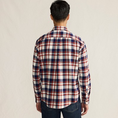 Lands' End Men's Long Sleeve RainDefense Flannel Shirt - Large - Navy/Bourbon Plaid — фото 2