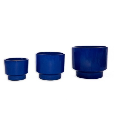 VisioGear 3PCS Ceramic Flowerpot, Modern Planter for Patio, Garden, Windowsill, Antique Blue Green, 15"*15"*13"