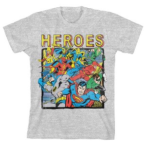 Justice League Heroes Boy's Heather Grey T-shirt - 1 of 3