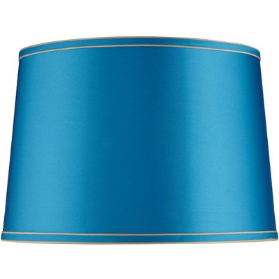 Springcrest Turquoise Medium Drum Lamp Shade with Gold Trim 14" Top x 16" Bottom x 11" High (Spider) Replacement with Harp and Finial
