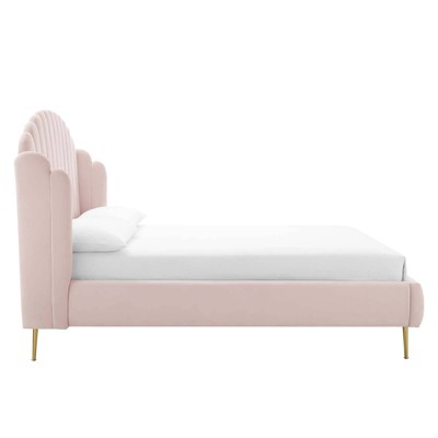 Elegant 70'' Pink Velvet Queen Wingback Platform Bed with Gold Legs