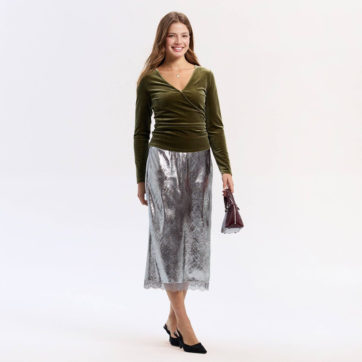 Women's Velvet Wrap Top - A New Day™ Forest Green - thumbnail 4