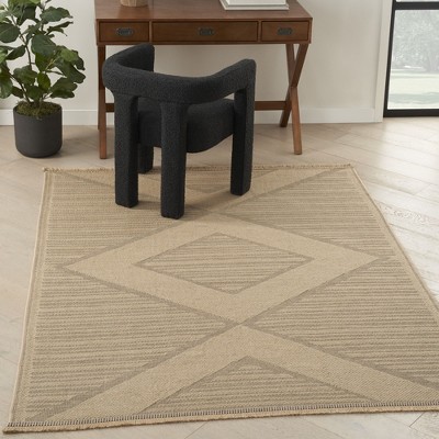 Natural Beige Geometric Washable Wool and Synthetic Rug 4' x 6'
