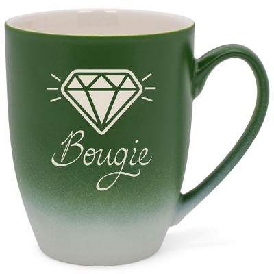 100 North Sparkling Diamond 10 Ounce Green and White Two Toned Ombre, Comfortably Fits Your Hands, Ceramic Tea Coffee Cup Mug, Bougie