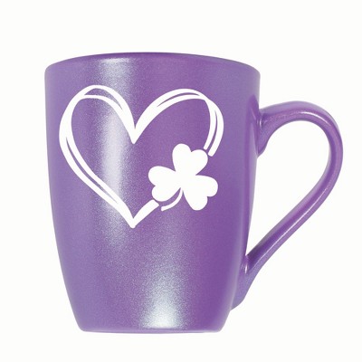 Elanze Designs Heart Outline With Three Leaf Clover 10 ounce New Bone China Coffee Tea Cup Mug, Passion Purple
