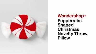Red and White Peppermint Shaped Faux-Shearling Throw Pillow