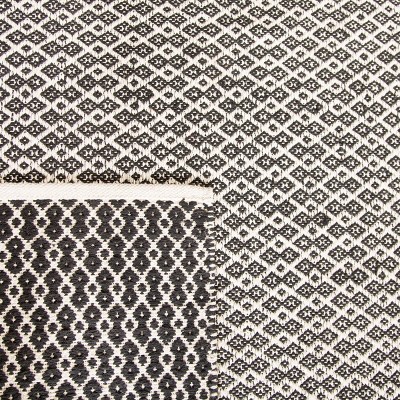 Ivory and Black Geometric Flat Woven Cotton Runner Rug
