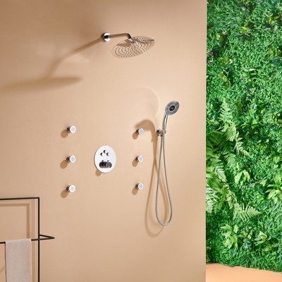 Chrome Thermostatic Rainfall Shower System with Digital Display and Jets