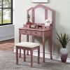 NicBex Wooden Vanity Make Up Table and Upholstered Stool Set with 3-panel Beveled Mirror for Bedroom - 3 of 4